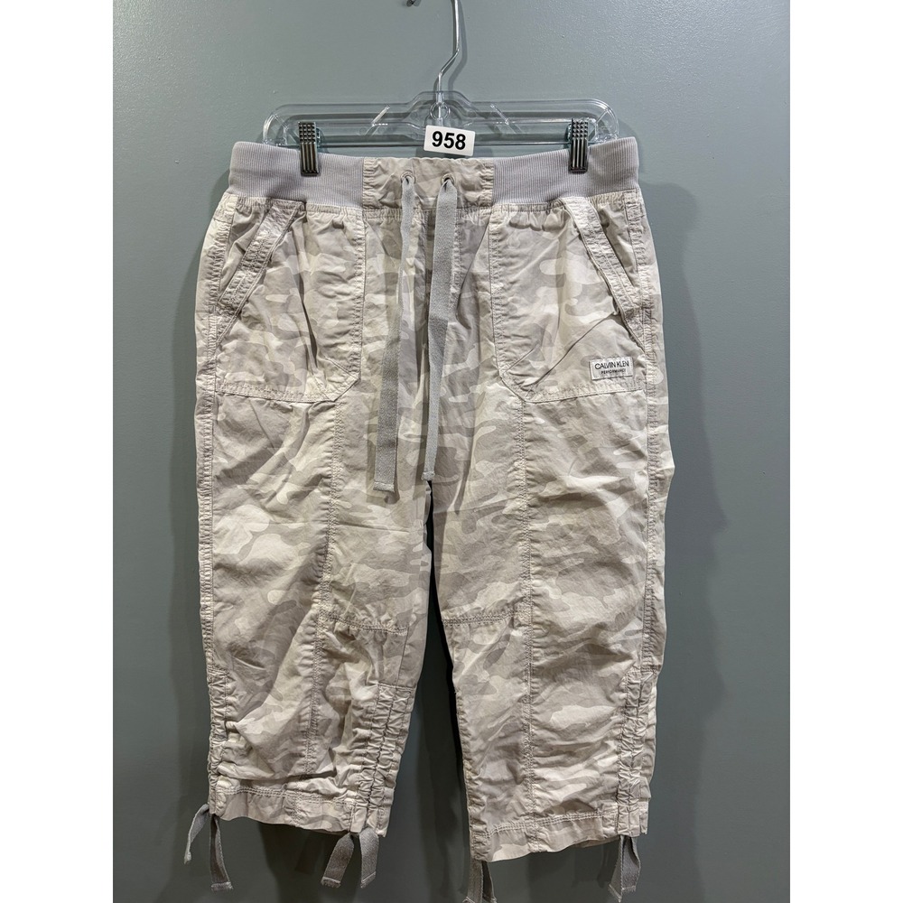 Calvin Klein Performance Womens Gray Camo Cargo Cropped Pants Capris Size M